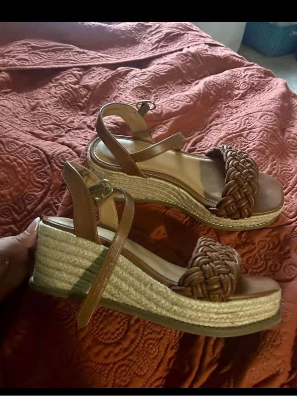 Time and Tru Tan Woven Espadrille Wedge Sandals